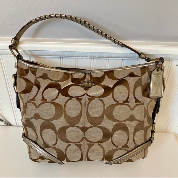 Coach Signature Print Hobo Bag - Tan and Bronze - Picture 4 of 13
